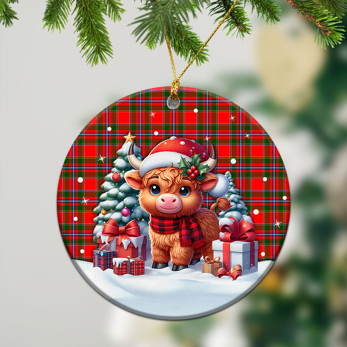 Maule Tartan Christmas Ceramic Ornament - Highland Cow Winter Style