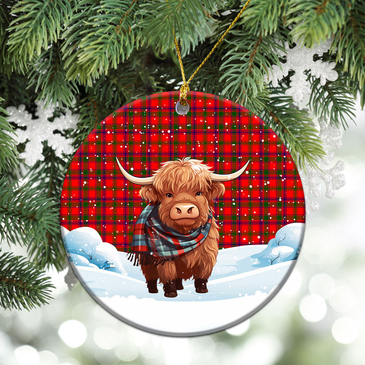 McColl Tartan Christmas Ceramic Ornament - Highland Cows Snow Style