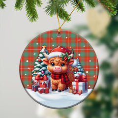 McFie Ancient Tartan Christmas Ceramic Ornament - Highland Cow Winter Style