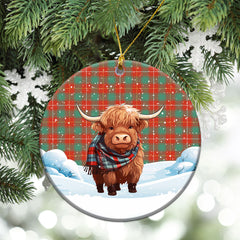 McFie Ancient Tartan Christmas Ceramic Ornament - Highland Cows Snow Style