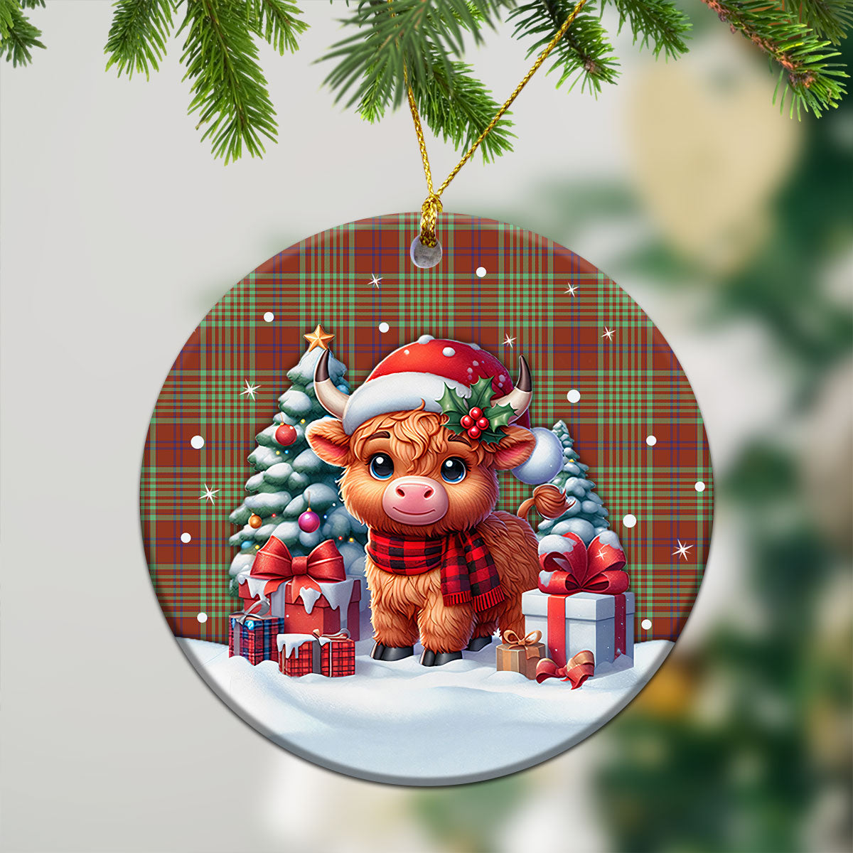 McGillivray Hunting Ancient Tartan Christmas Ceramic Ornament - Highland Cow Winter Style