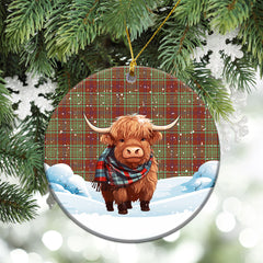 McGillivray Hunting Ancient Tartan Christmas Ceramic Ornament - Highland Cows Snow Style