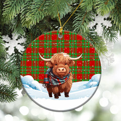 McGregor Modern Tartan Christmas Ceramic Ornament - Highland Cows Snow Style