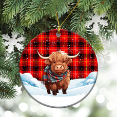 McIvor Tartan Christmas Ceramic Ornament - Highland Cows Snow Style