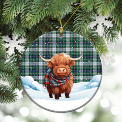 McKenzie Dress Ancient Tartan Christmas Ceramic Ornament - Highland Cows Snow Style