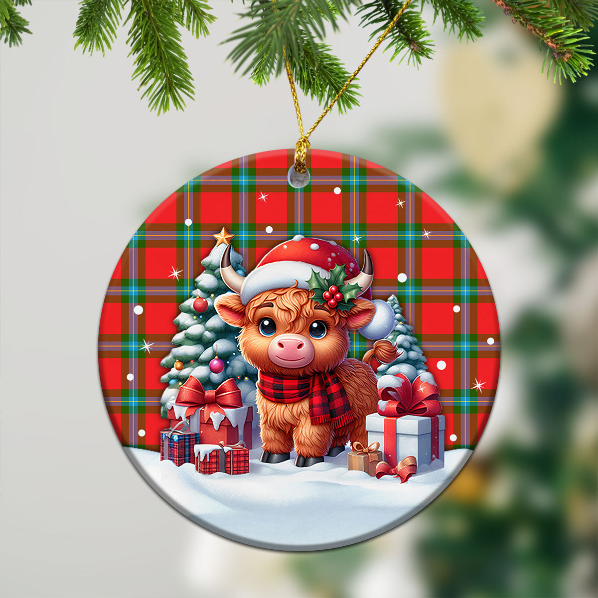 McLaine of Loch Buie Tartan Christmas Ceramic Ornament - Highland Cow Winter Style