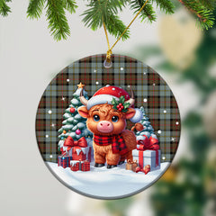 McLeod of Harris Weathered Tartan Christmas Ceramic Ornament - Highland Cow Winter Style