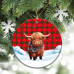 McNab Modern Tartan Christmas Ceramic Ornament - Highland Cows Snow Style