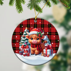 McQueen Modern Tartan Christmas Ceramic Ornament - Highland Cow Winter Style