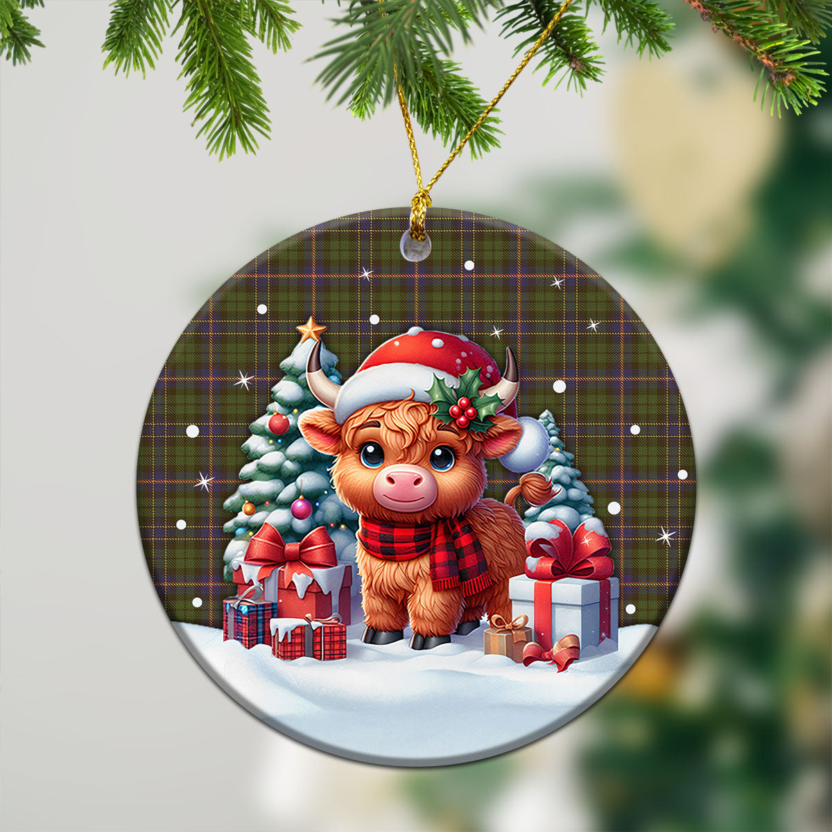 McVicker Tartan Christmas Ceramic Ornament - Highland Cow Winter Style