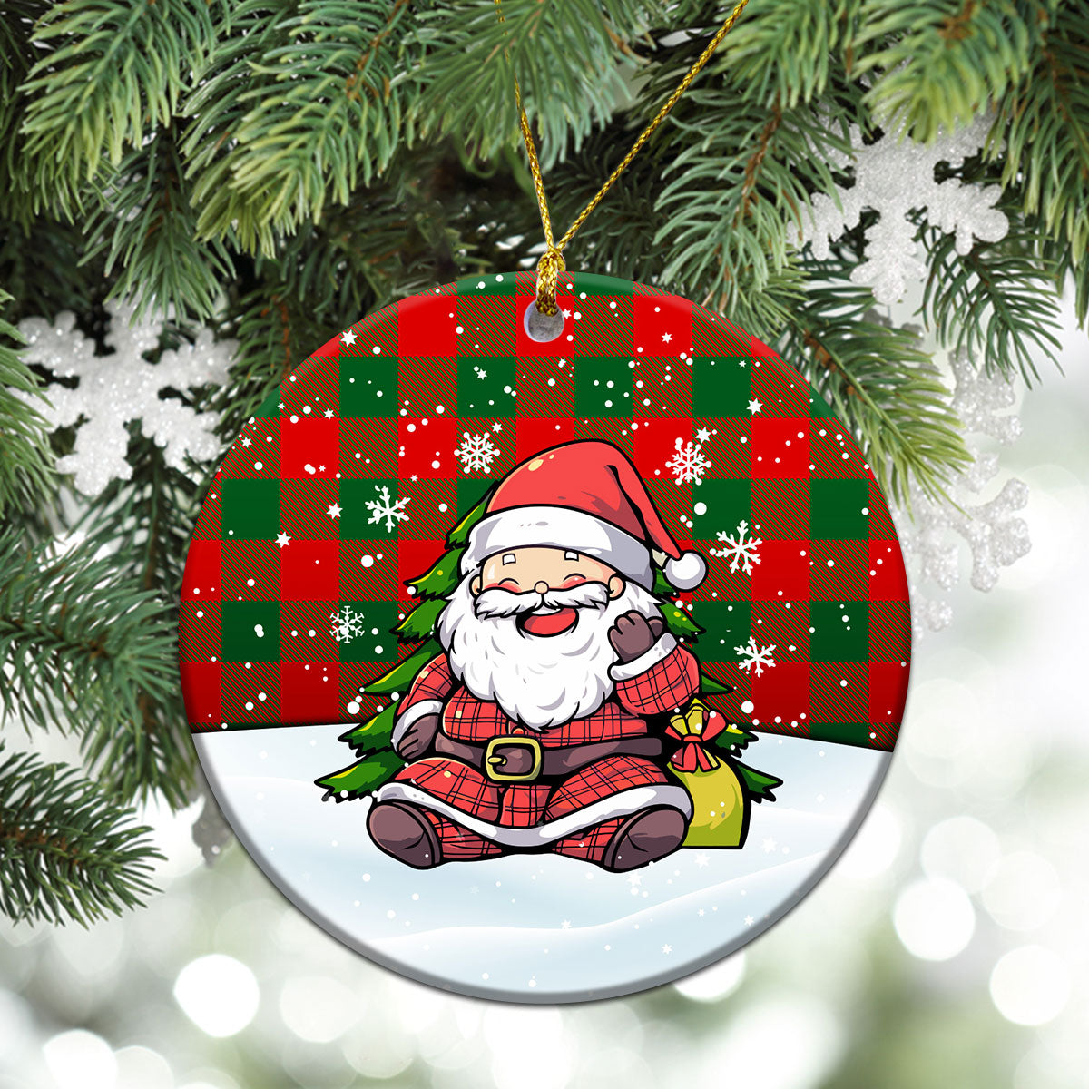 Moncreiffe (or Moncreiff) Tartan Christmas Ceramic Ornament - Scottish Santa Style