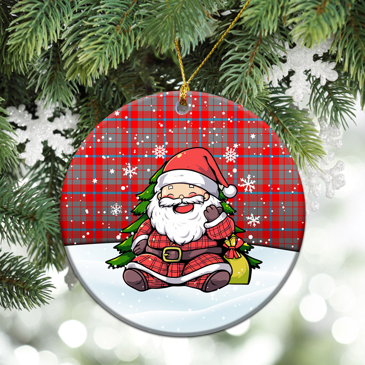 Moubray Tartan Christmas Ceramic Ornament - Scottish Santa Style