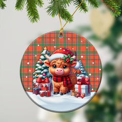 Munro Ancient Tartan Christmas Ceramic Ornament - Highland Cow Winter Style