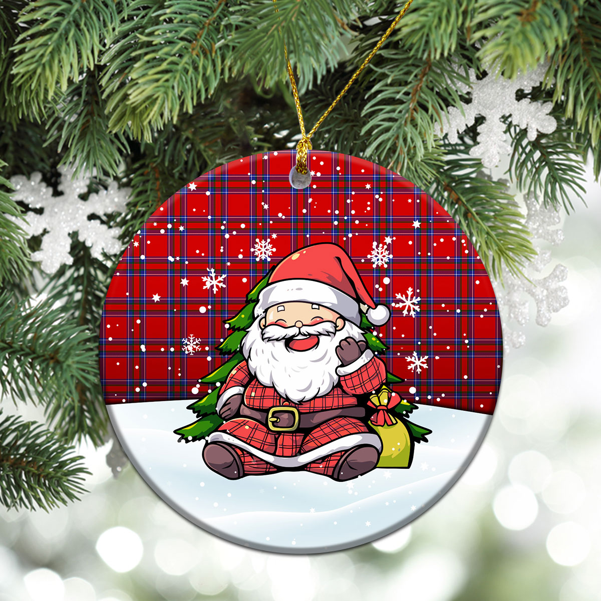 Rait Tartan Christmas Ceramic Ornament - Scottish Santa Style