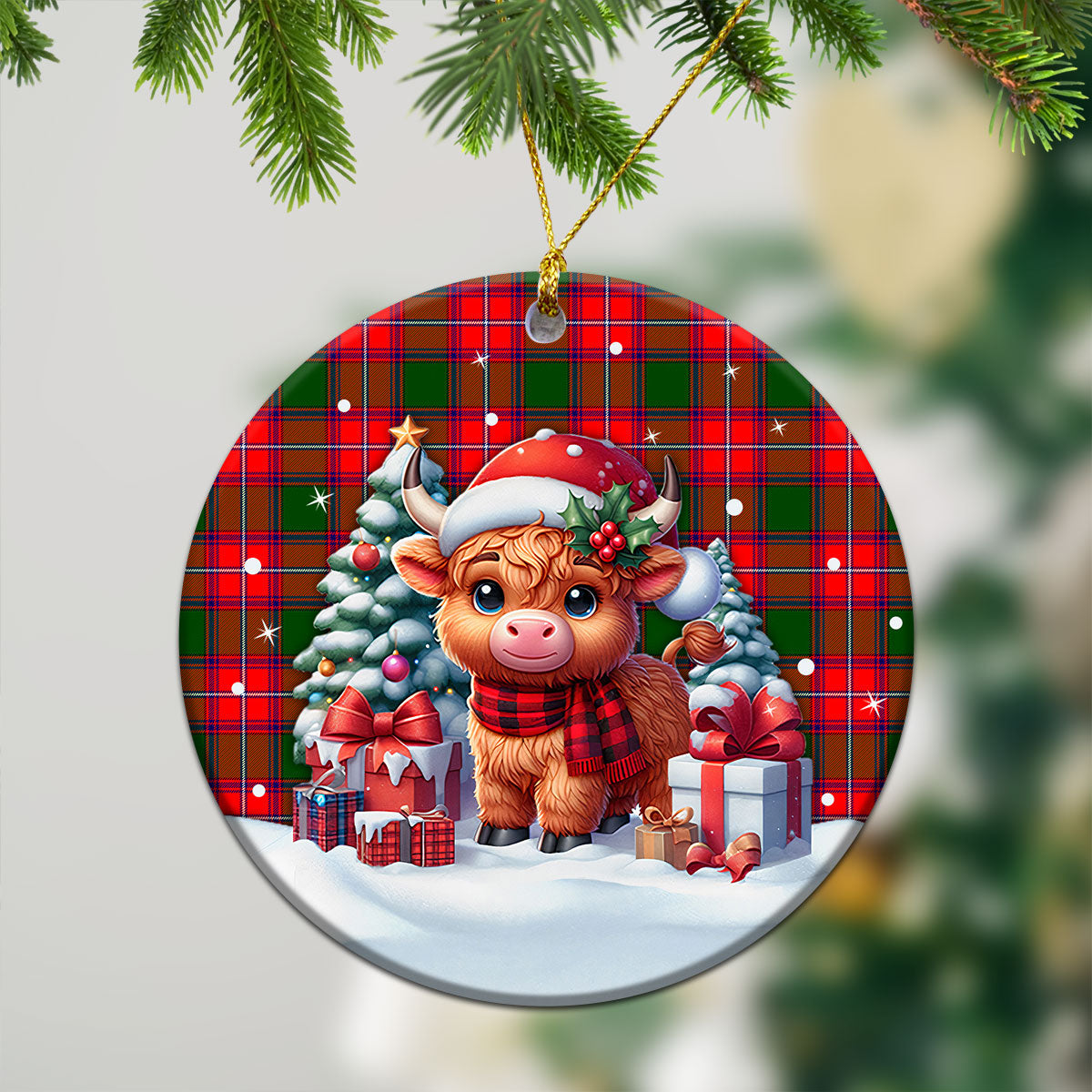 Rattray Modern Tartan Christmas Ceramic Ornament - Highland Cow Winter Style