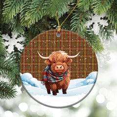 Reid Ancient Tartan Christmas Ceramic Ornament - Highland Cows Snow Style