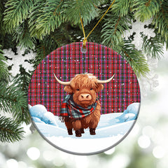 Udny Tartan Christmas Ceramic Ornament - Highland Cows Snow Style