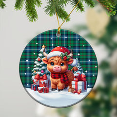 Urquhart Ancient Tartan Christmas Ceramic Ornament - Highland Cow Winter Style