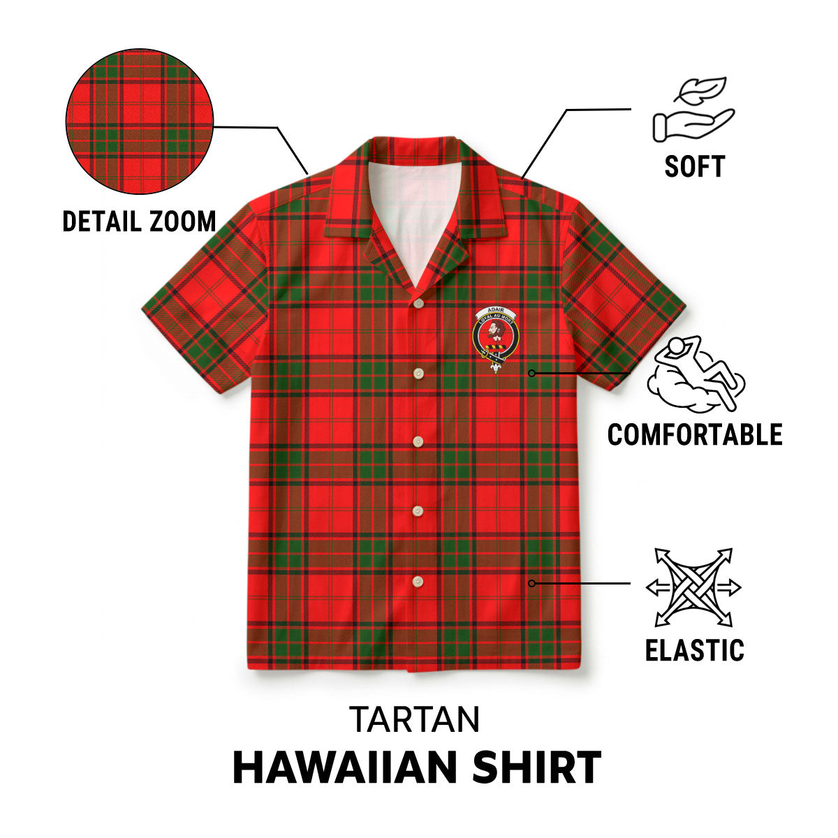Adair Modern Tartan Crest Hawaiian Shirt