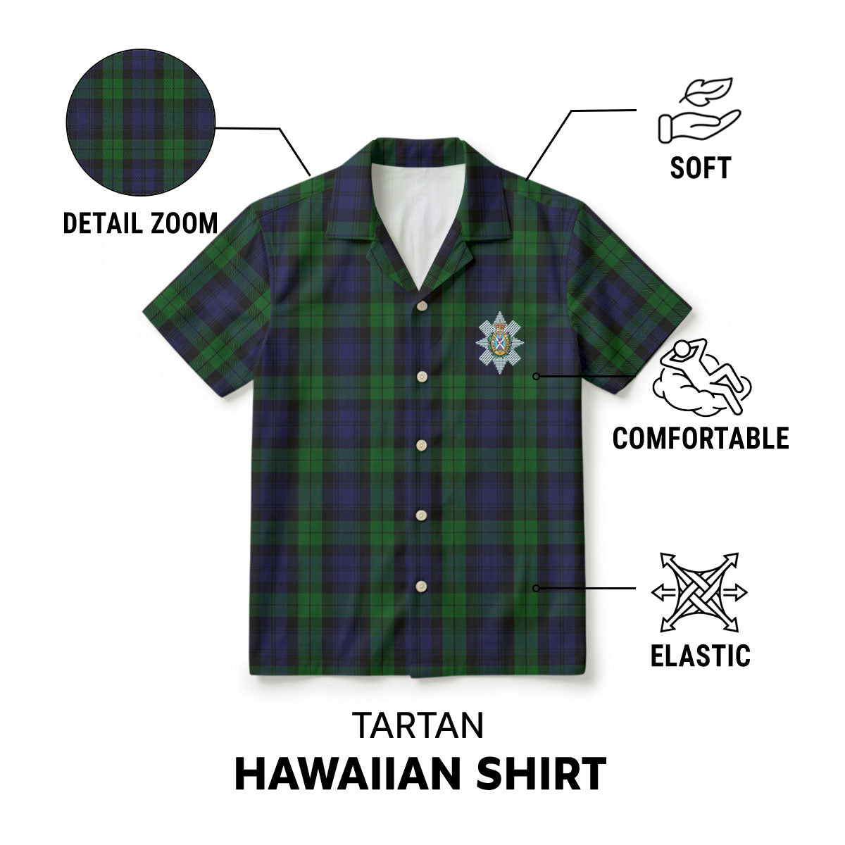 Black Watch Tartan Crest Hawaiian Shirt