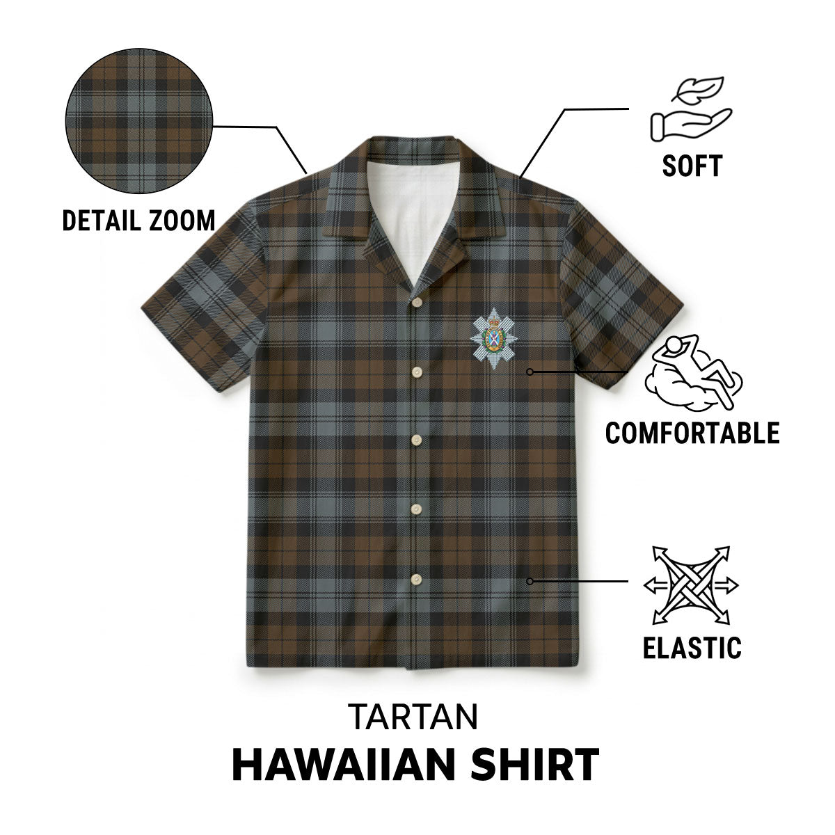 Black Watch Weathered Tartan Crest Hawaiian Shirt