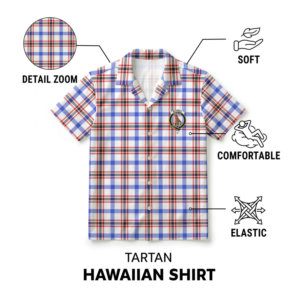 Boswell Modern Tartan Crest Hawaiian Shirt