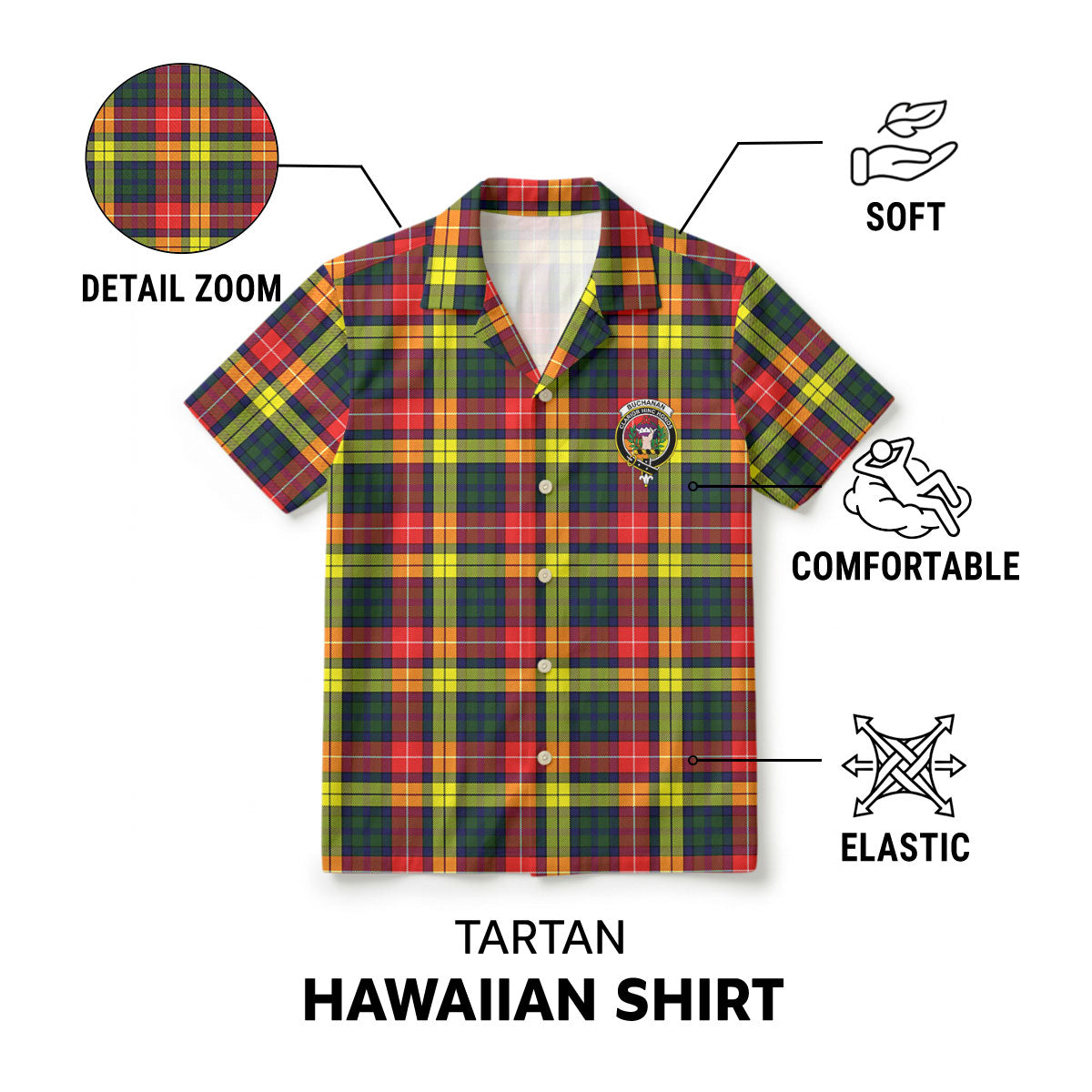 Buchanan Modern Tartan Crest Hawaiian Shirt