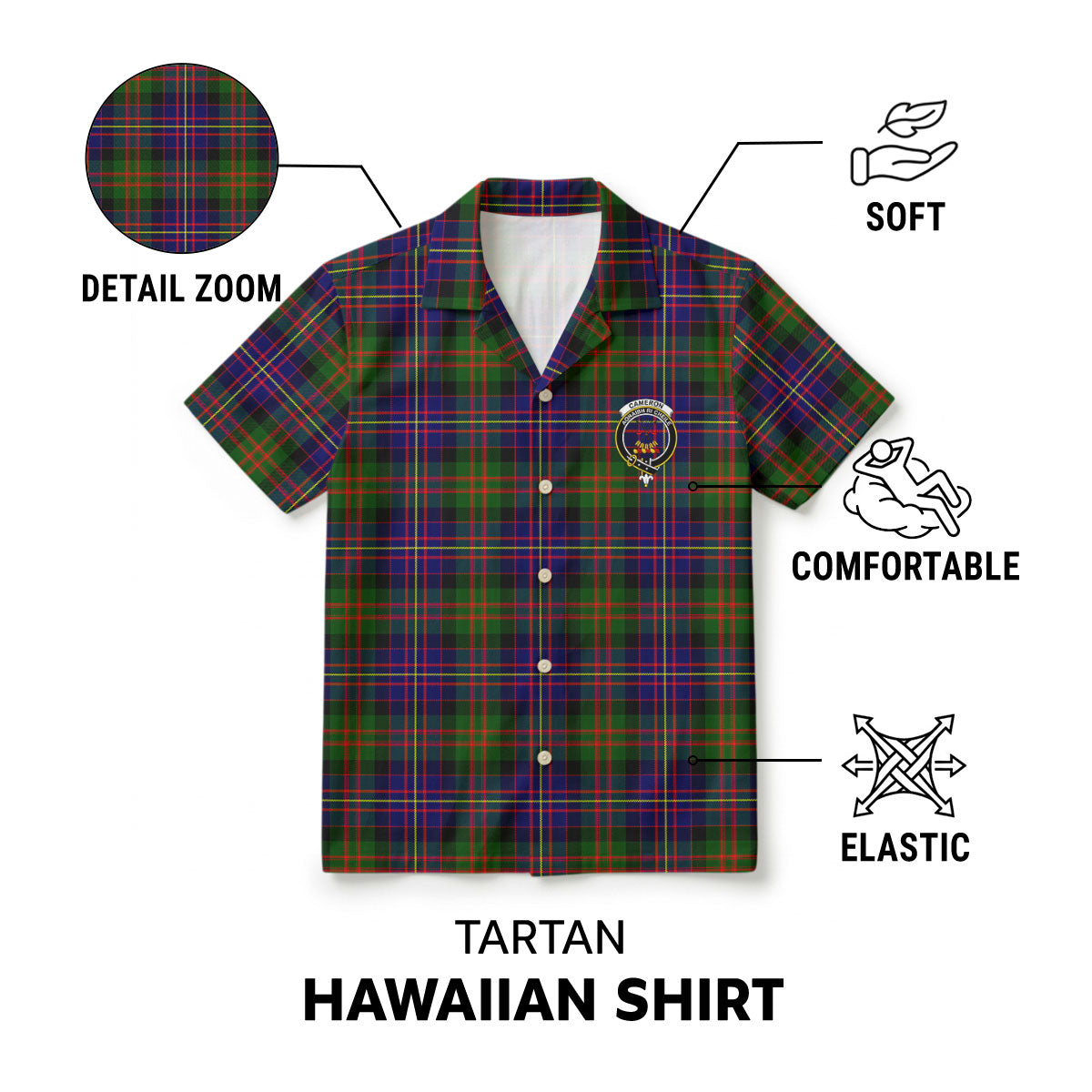 Cameron of Erracht Modern Tartan Crest Hawaiian Shirt