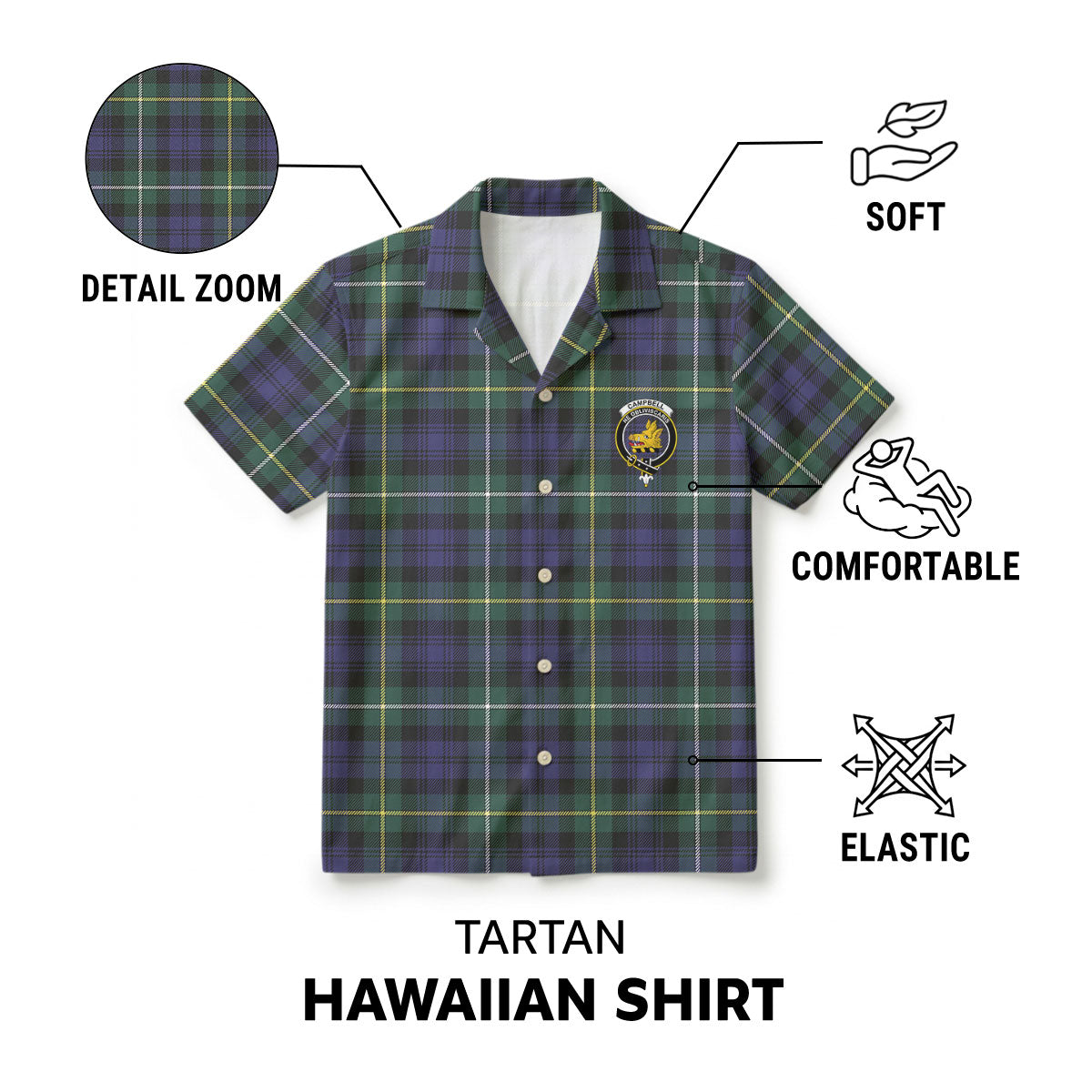 Campbell Argyll Modern Tartan Crest Hawaiian Shirt