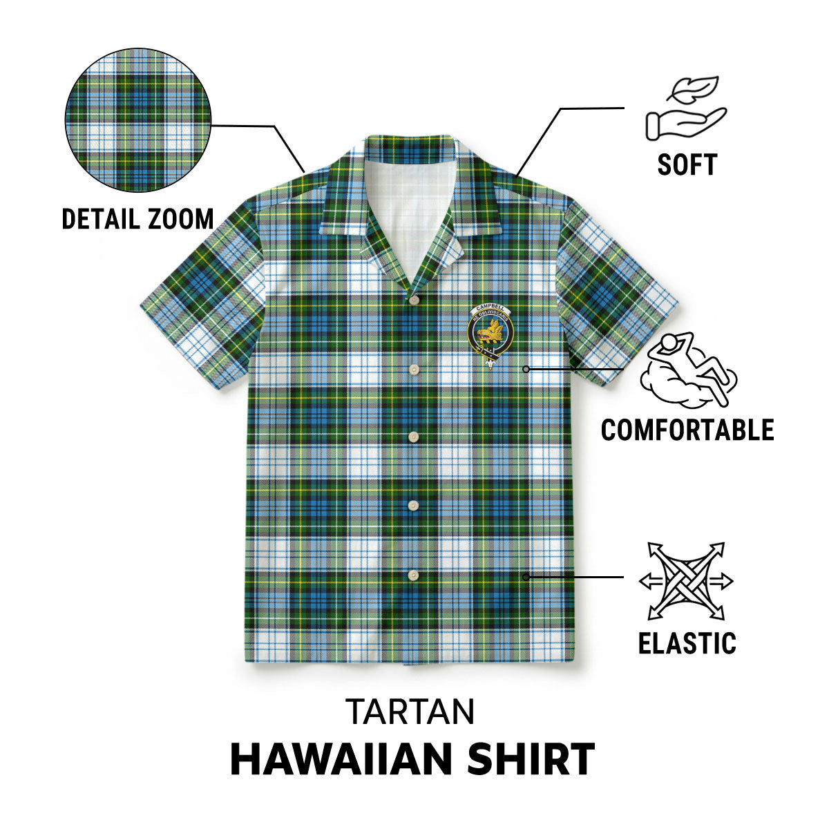 Campbell Dress Tartan Crest Hawaiian Shirt