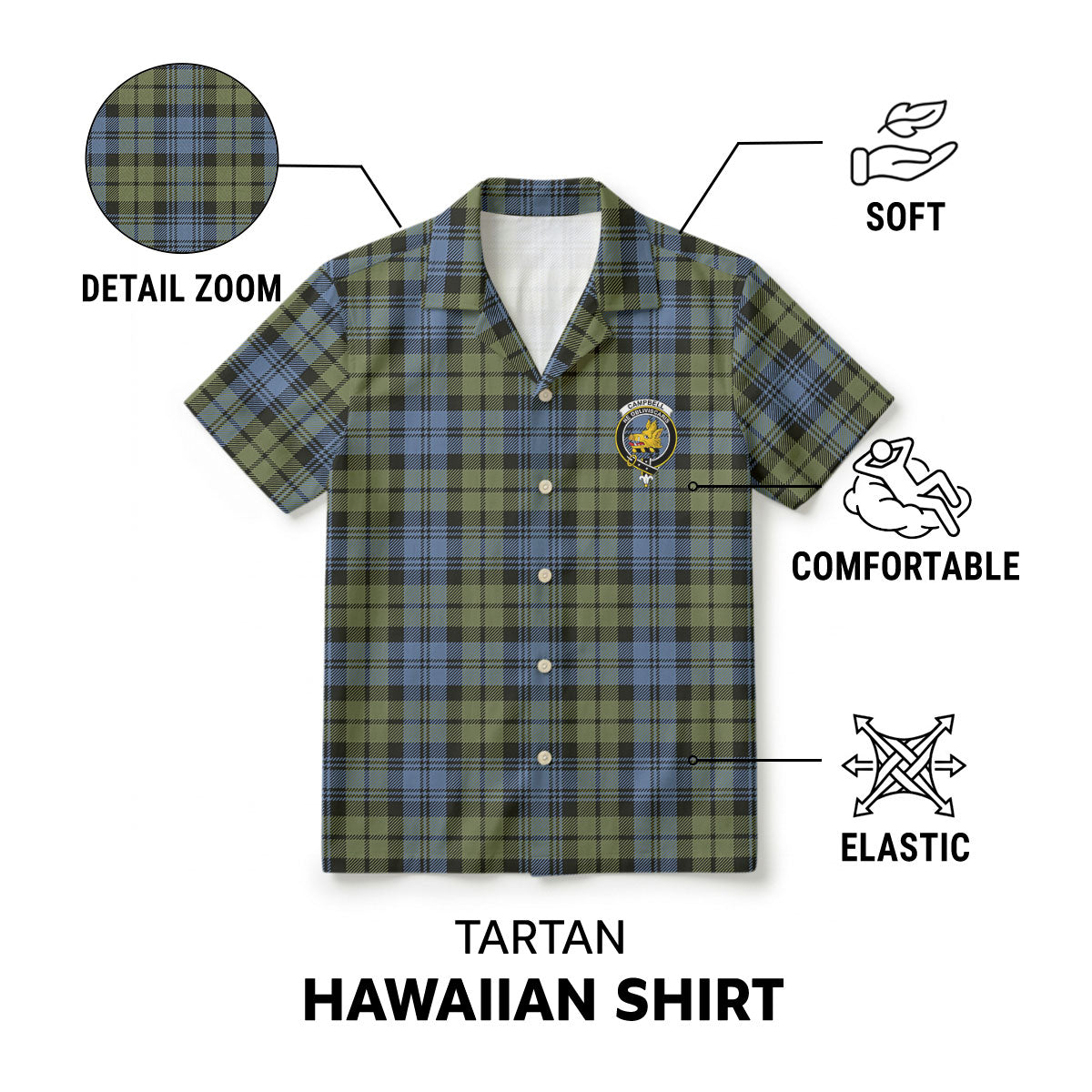 Campbell Faded Tartan Crest Hawaiian Shirt