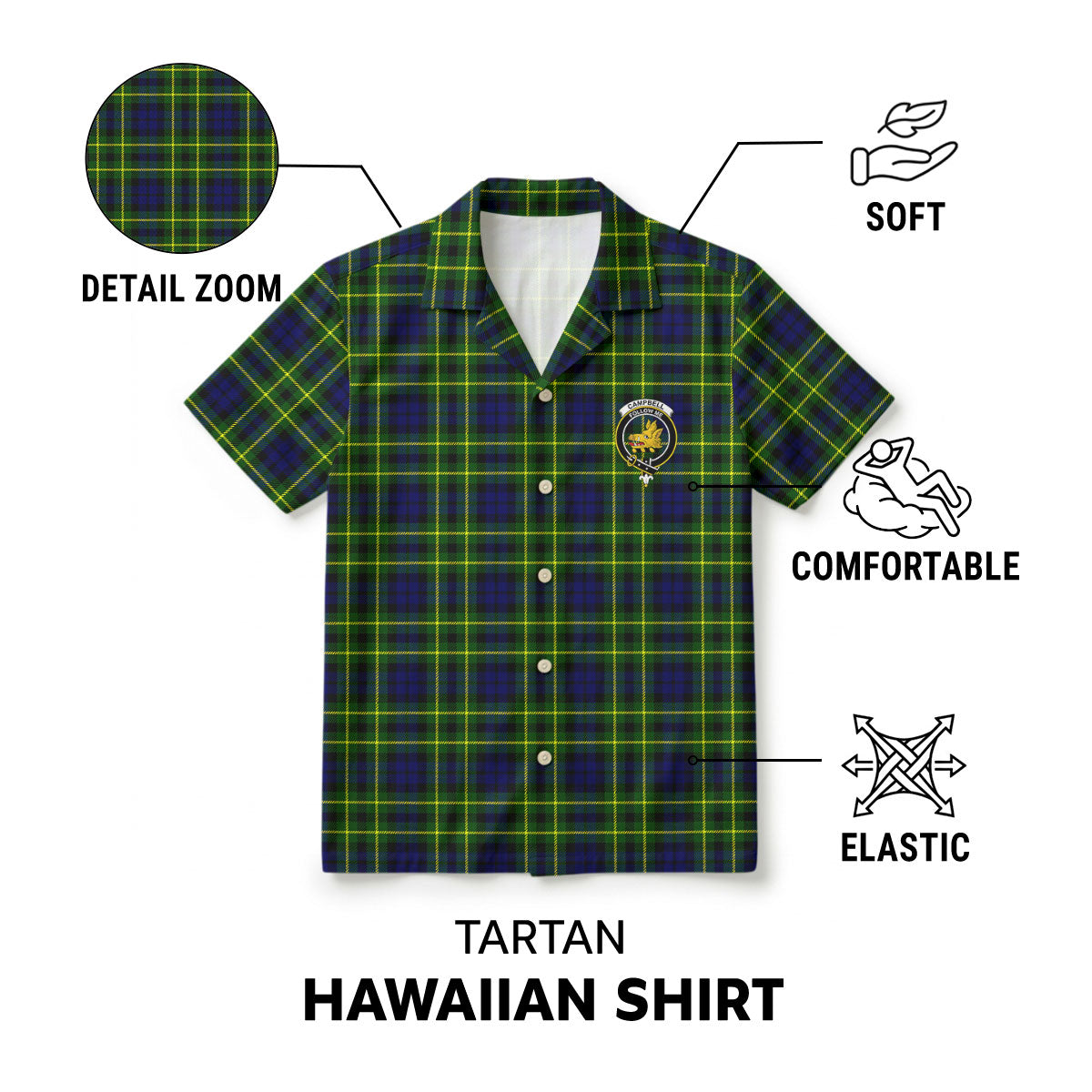 Campbell of Breadalbane Modern Tartan Crest Hawaiian Shirt