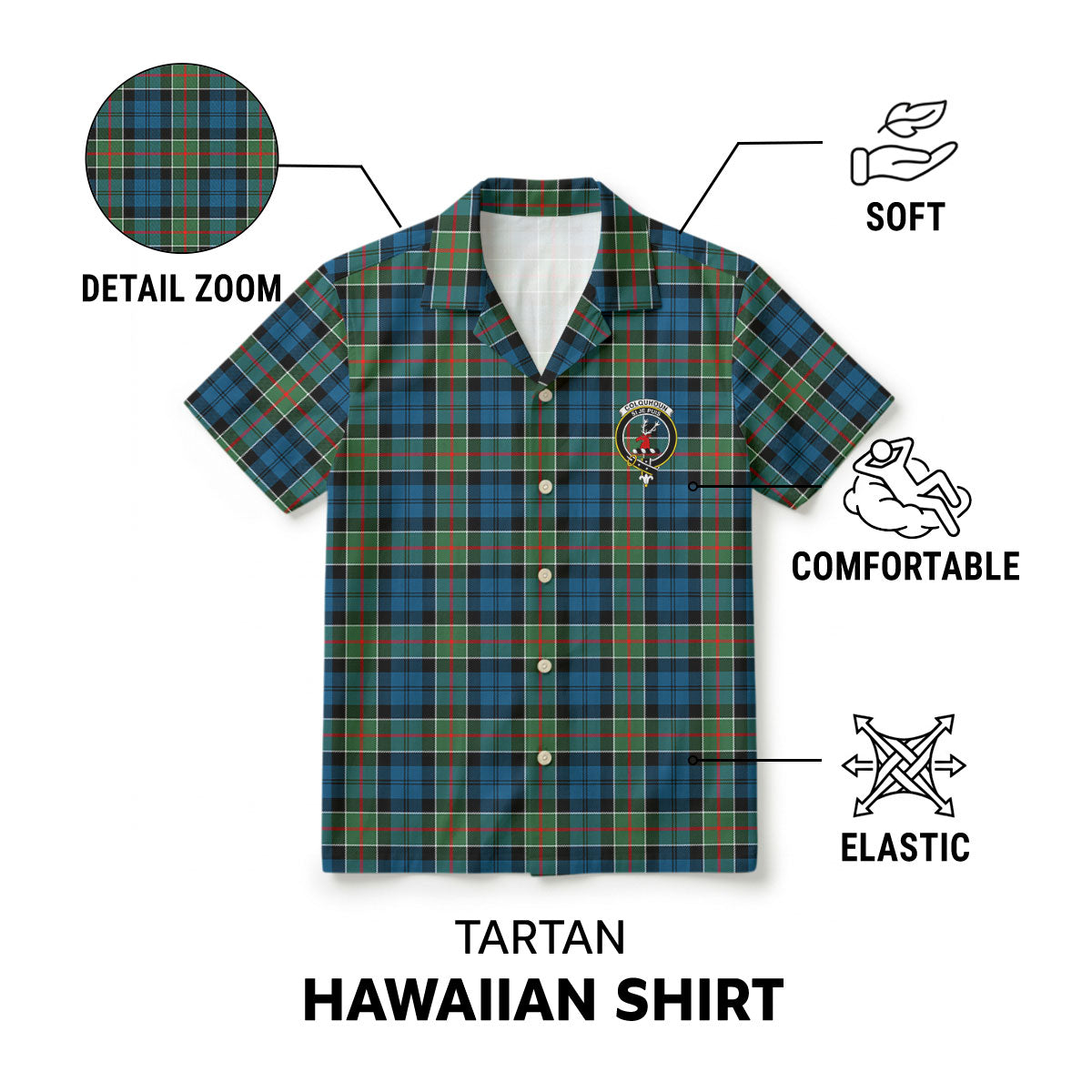 Colquhoun Ancient Tartan Crest Hawaiian Shirt