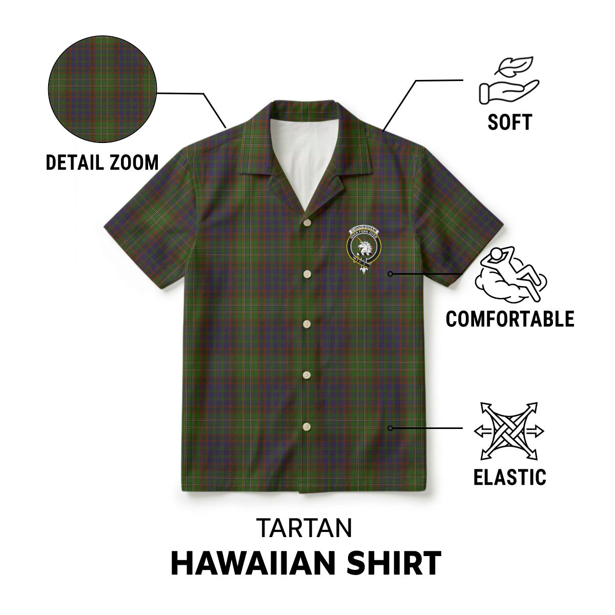 Cunningham Hunting Modern Tartan Crest Hawaiian Shirt
