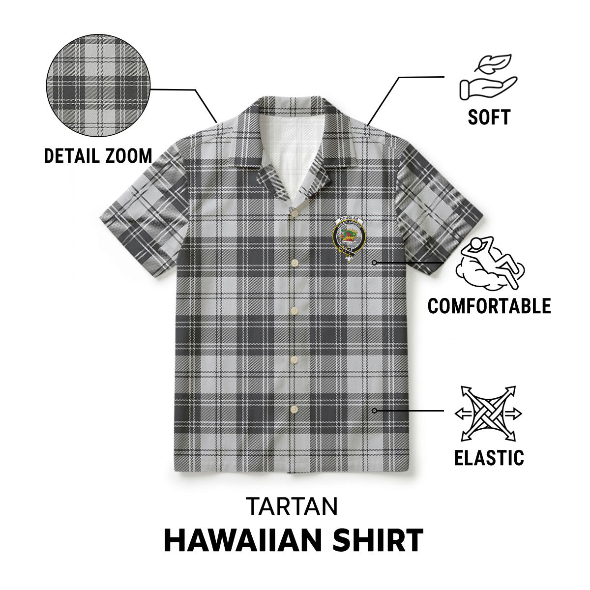 Douglas Grey Modern Tartan Crest Hawaiian Shirt