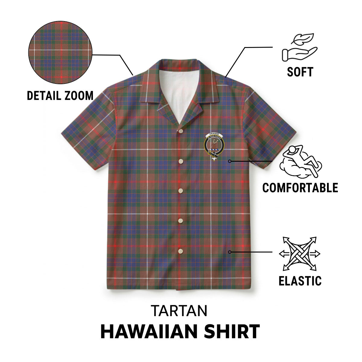 Fraser (of Lovat) Hunting Modern Tartan Crest Hawaiian Shirt