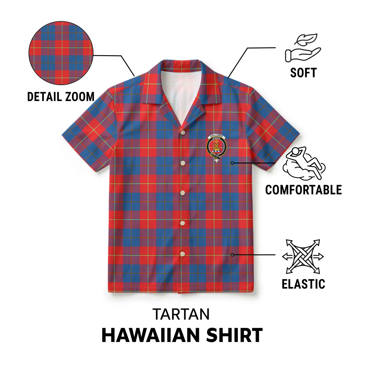 Galloway Red Tartan Crest Hawaiian Shirt