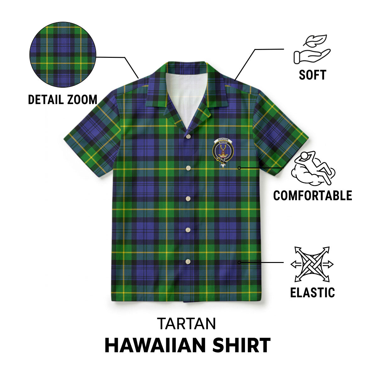 Gordon Modern Tartan Crest Hawaiian Shirt