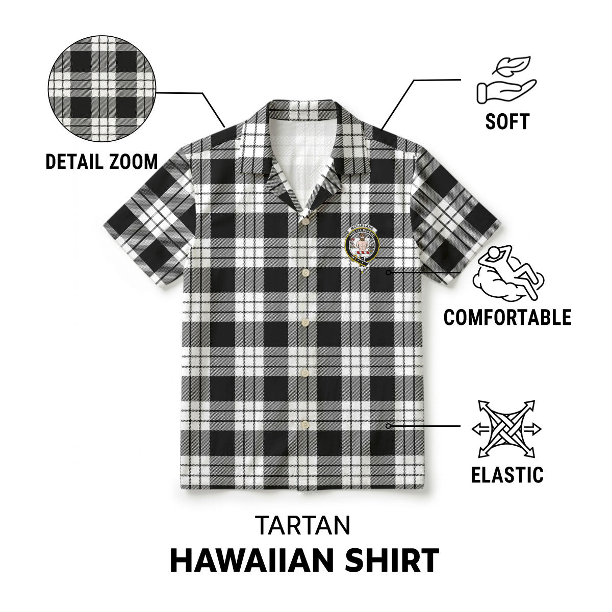 McFarlane Black - White Tartan Crest Hawaiian Shirt