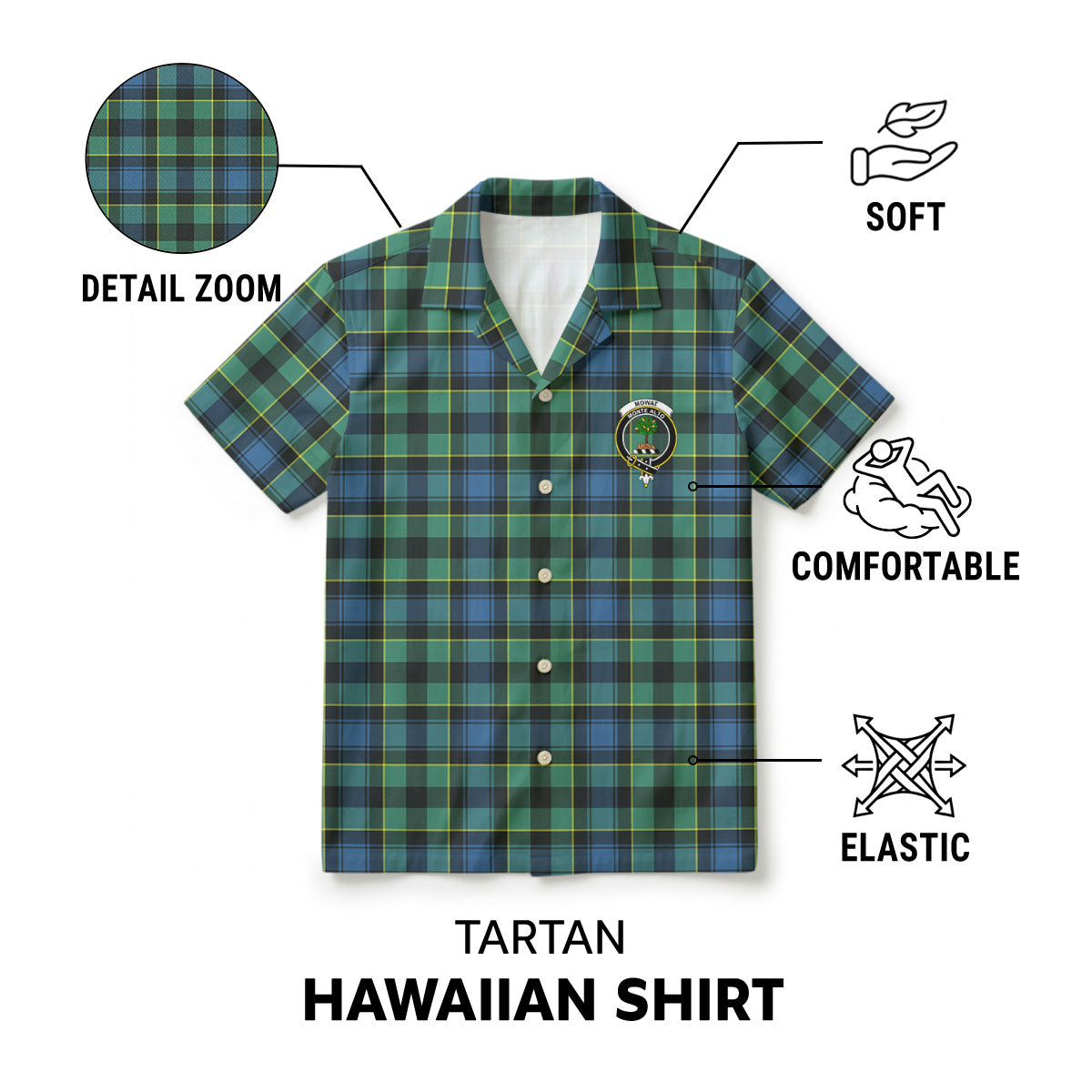 Mowat Ancient Tartan Crest Hawaiian Shirt
