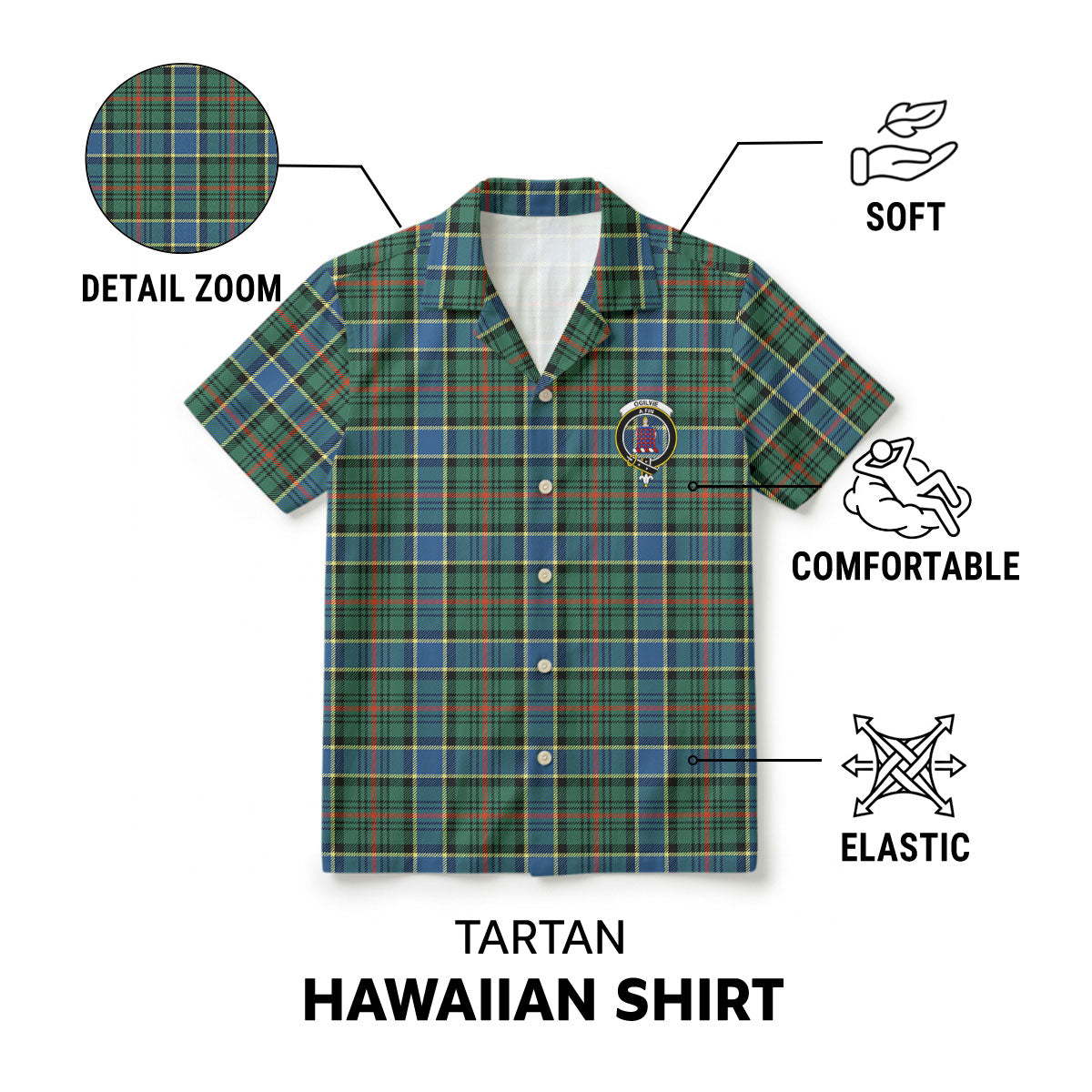 Ogilvie Hunting Ancient Tartan Crest Hawaiian Shirt