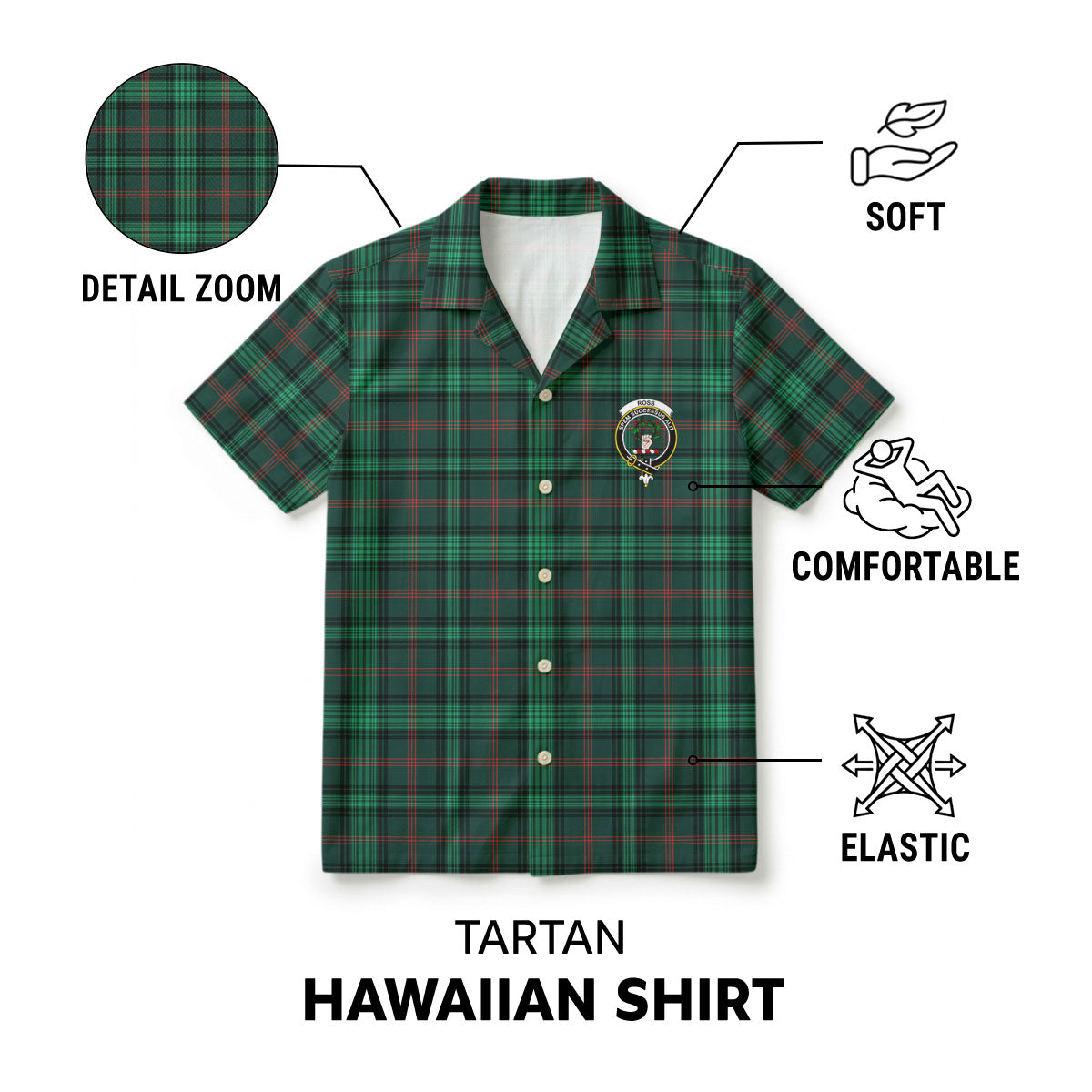 Ross Hunting Modern Tartan Crest Hawaiian Shirt