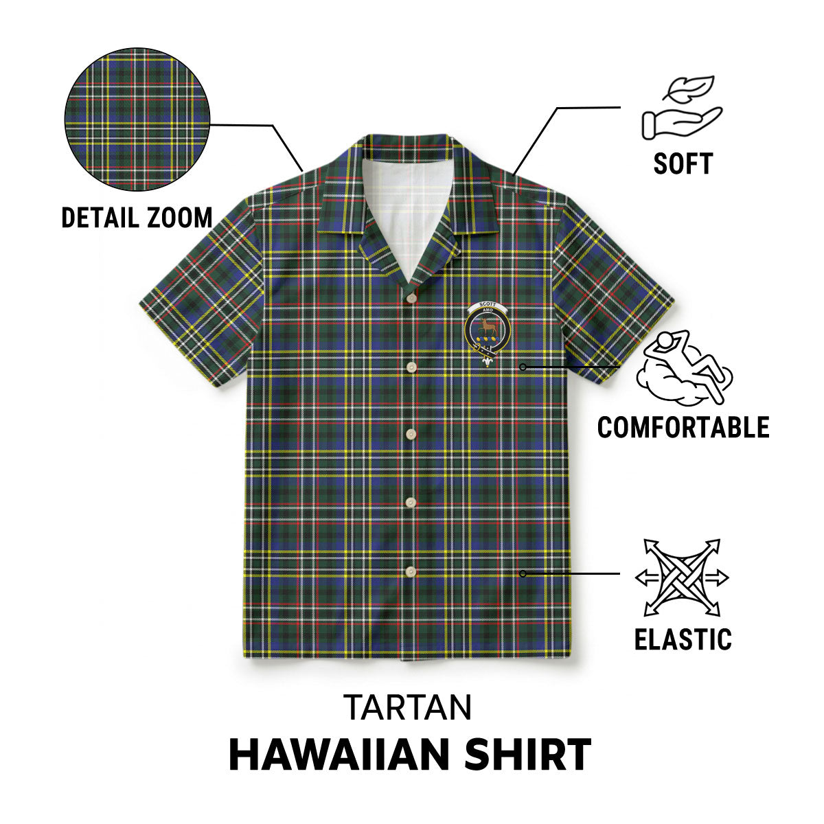 Scott Green Modern Tartan Crest Hawaiian Shirt