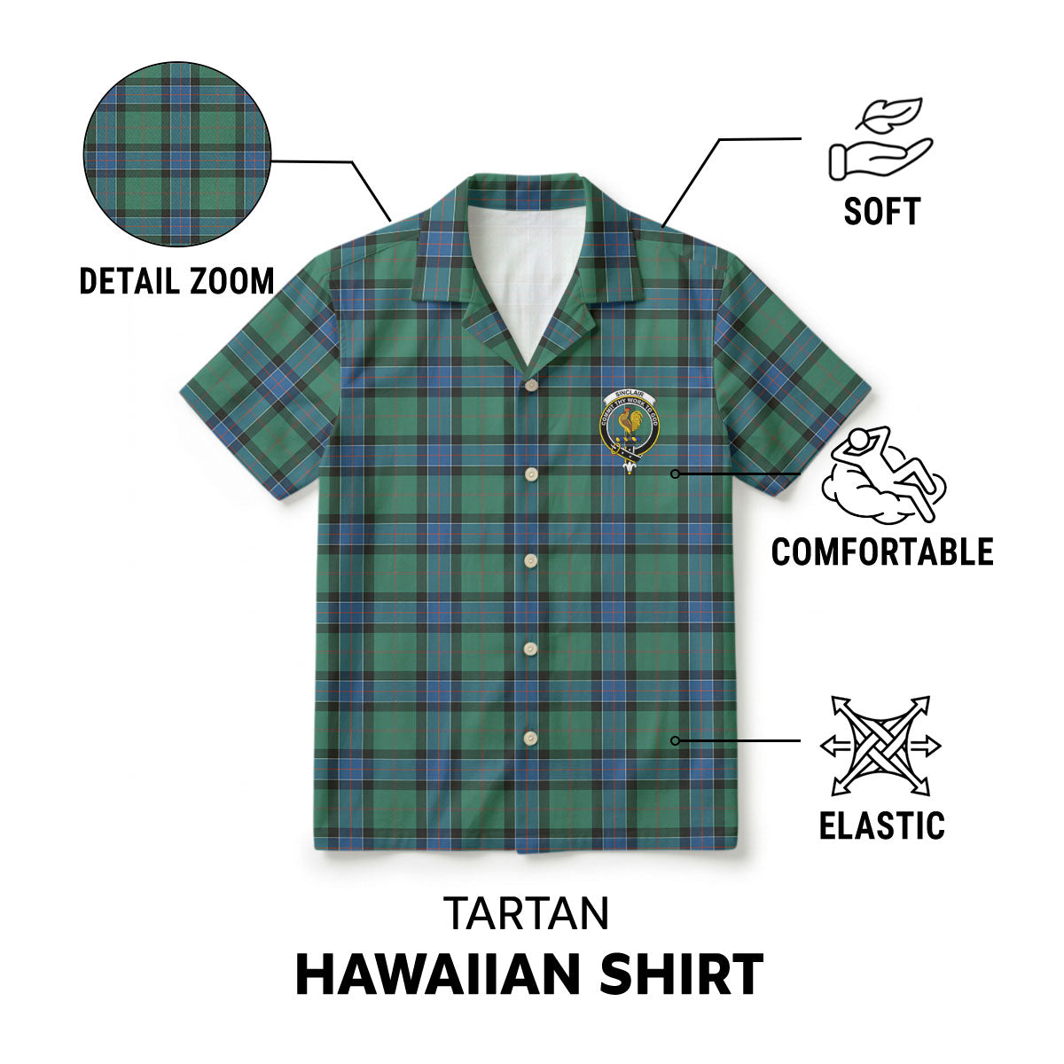 Sinclair Hunting Ancient Tartan Crest Hawaiian Shirt