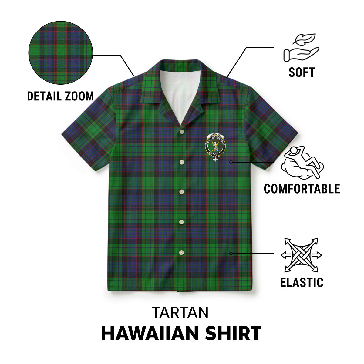 Stewart Old Modern Tartan Crest Hawaiian Shirt