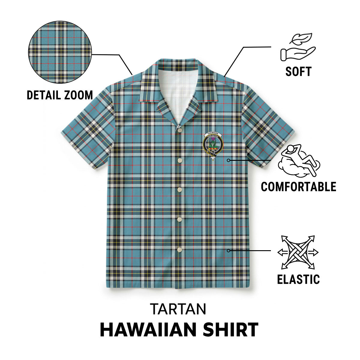 Thomson Blue Tartan Crest Hawaiian Shirt