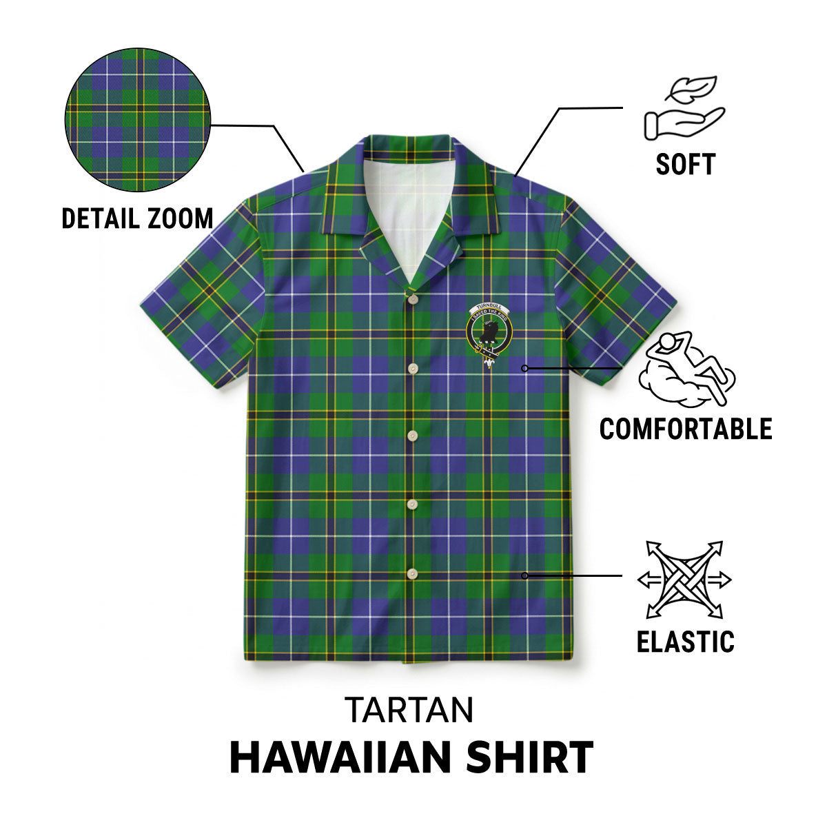 Turnbull Hunting Tartan Crest Hawaiian Shirt
