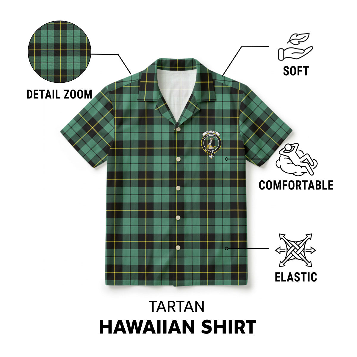 Wallace Hunting Ancient Tartan Crest Hawaiian Shirt