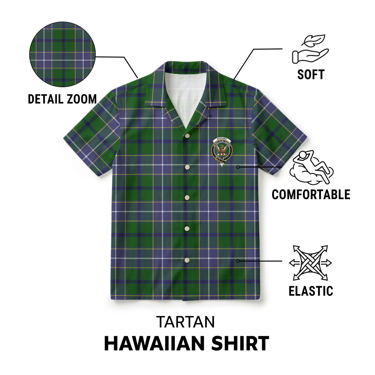 Wishart Hunting Tartan Crest Hawaiian Shirt