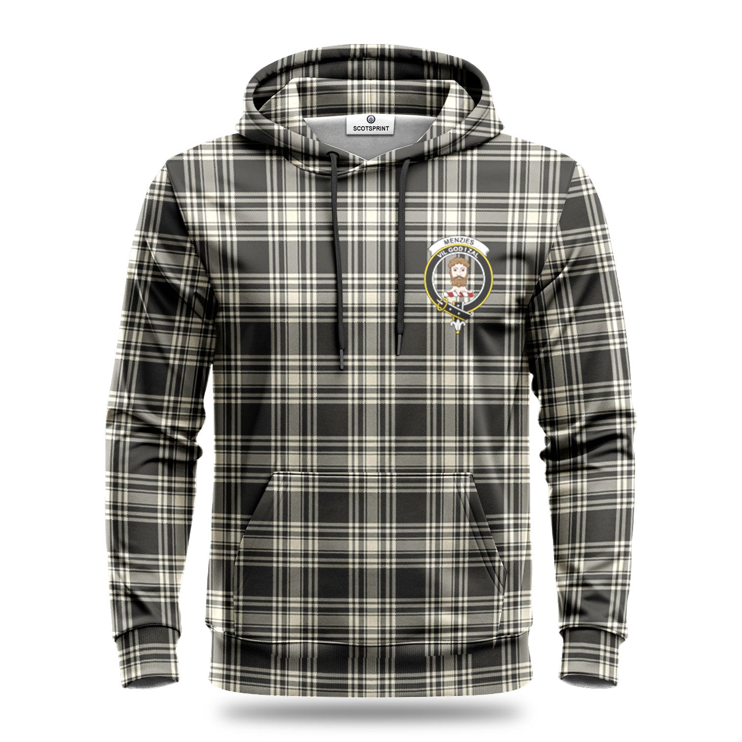 Menzies Black - White Ancient Tartan Crest Hoodie